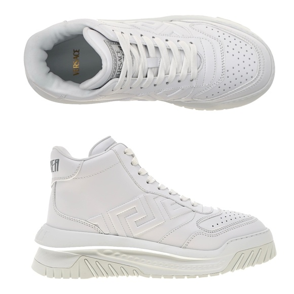 Versace Greca High Top Sneakers Odissea White Leather Size 43 / 10 US New
